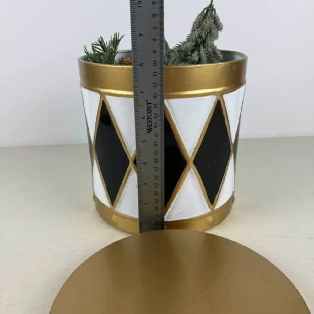 Harlequin Pattern Decorative Metal Tin with Gold Lid
